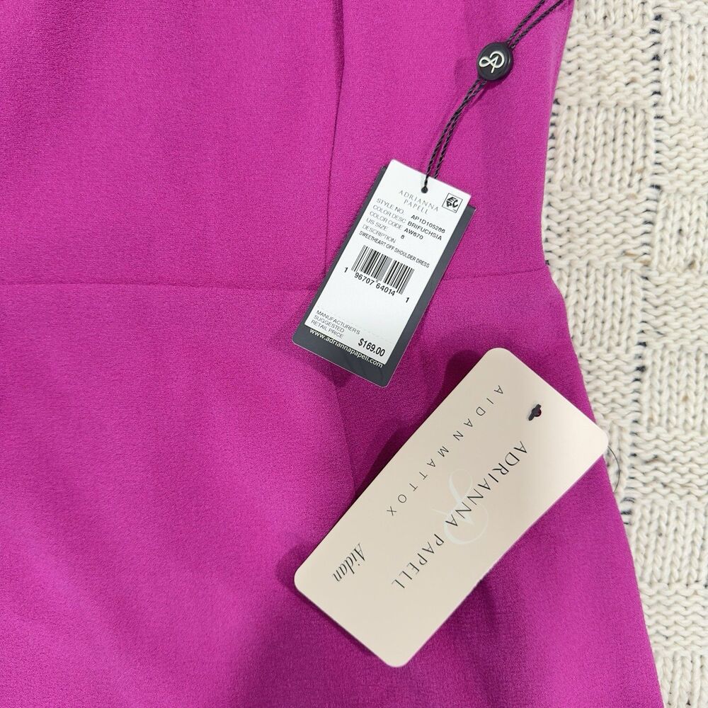 Adrianna Papell Aidan Mattox Women’s 8 Fuchsia Sweetheart Off Shoulder Dress NWT - Picture 6 of 10